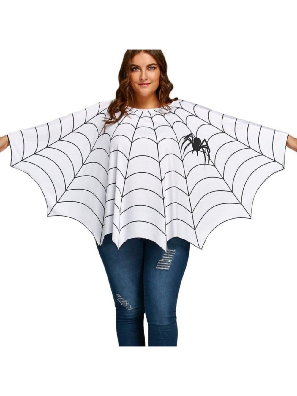 Women's Halloween Spider Web Poncho Cape Shawl Costume Party Cosplay Top